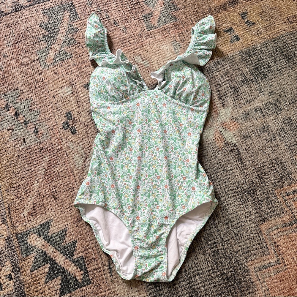 Serendipity by Shrimp and Grits Green Floral One Piece Swim sz S